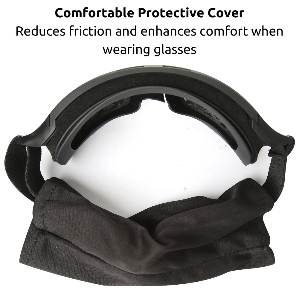 Tactical goggles featuring a comfortable protective cover that reduces friction and enhances comfort when wearing glasses