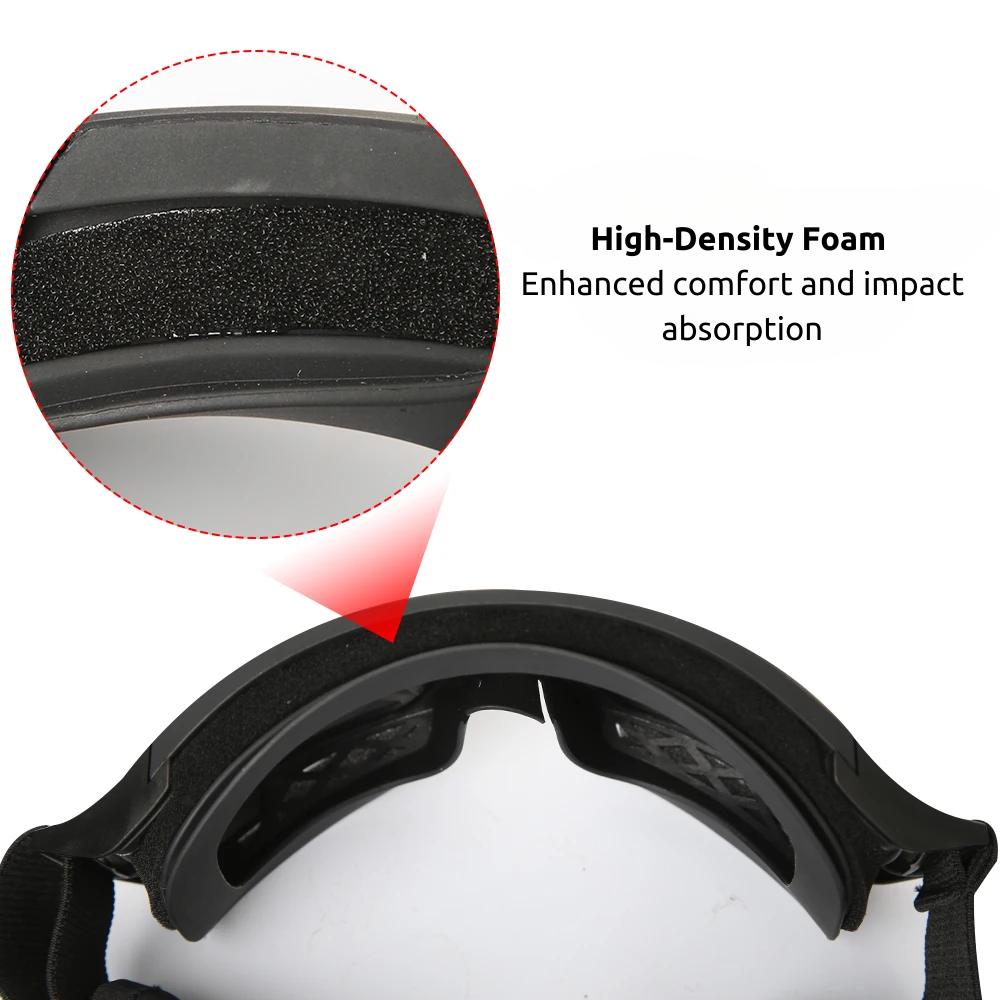 High-density foam padding inside tactical goggles for enhanced comfort and impact absorption.